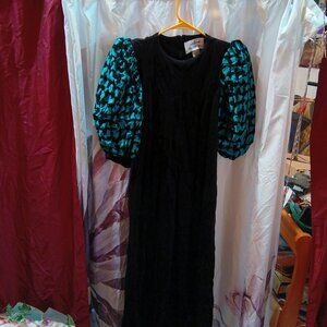 Black emerald sleeve petite long dress no size number small? See measurements.